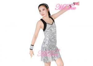 Wholesale Camisole Full Silver Sequined A-line Latin Dress Dance Costume Women from china suppliers