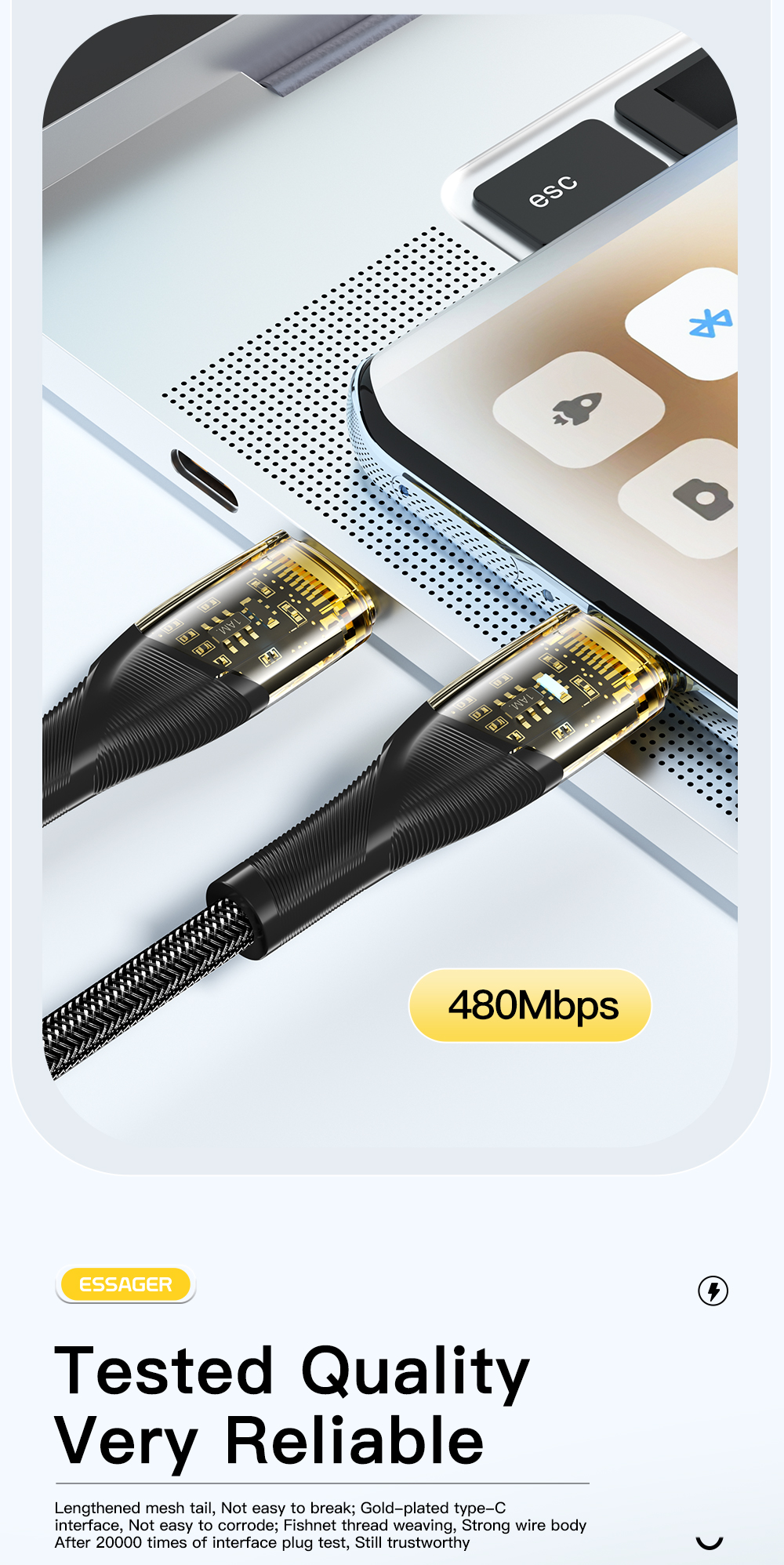 Type C To C USB Charging Cable Transparent 480Mbps 60W 100W Phone Cable
