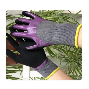 Wholesale Seamless Grey Nylon Liner Purple Nitrile Work Gloves from china suppliers