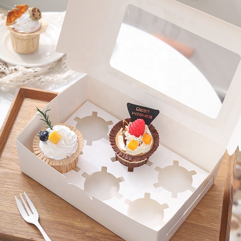Bakery Custom Cake Box Mini Muffin Cupcake Boxes 6 Holes With Window
