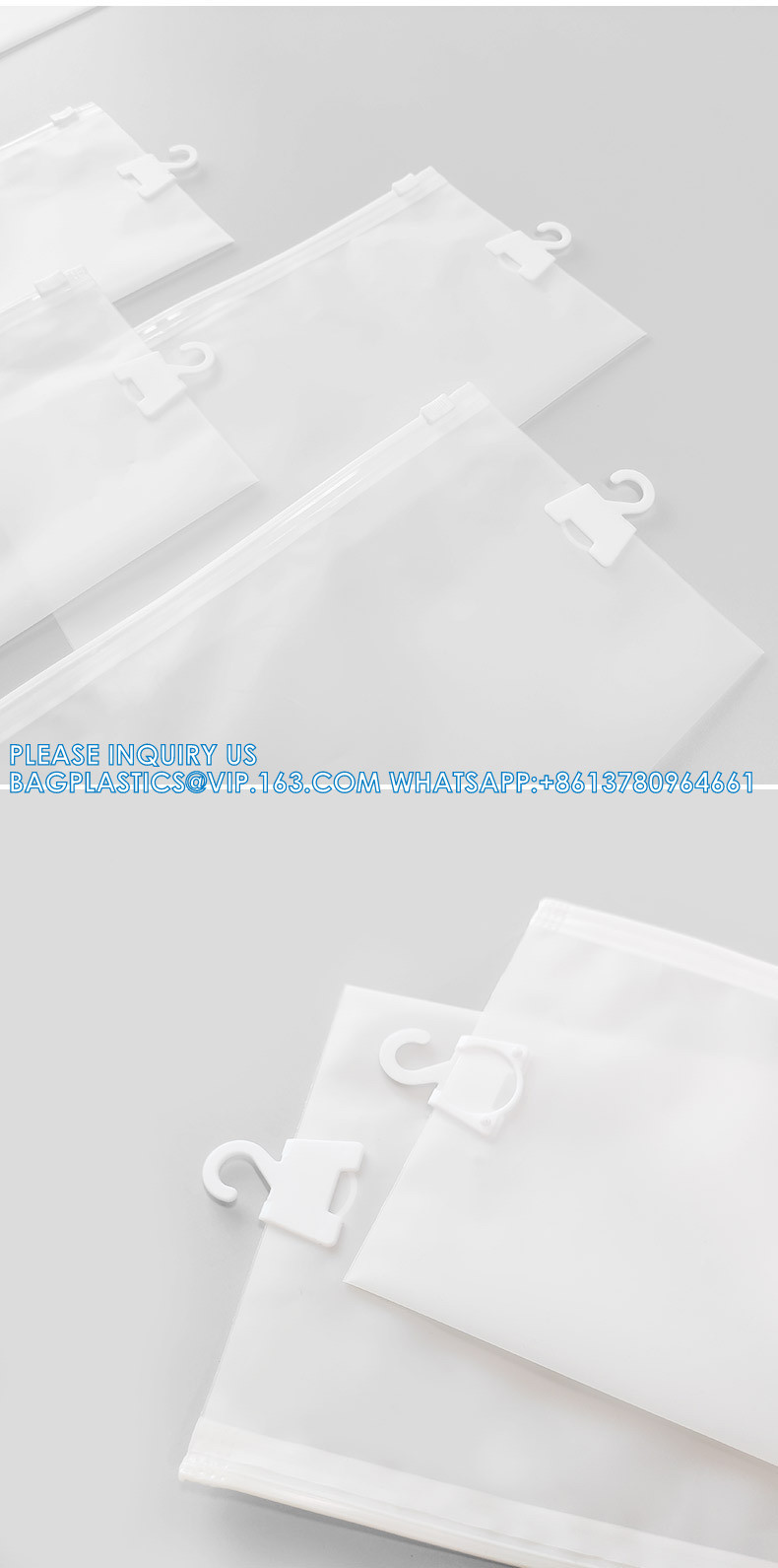 HANGER HOOK BAGS,GARMENT BOTTON CLOSURE BAGS, EVA FROST DRAWSTRING BAGS, VINYL HANGER HOOK BAG