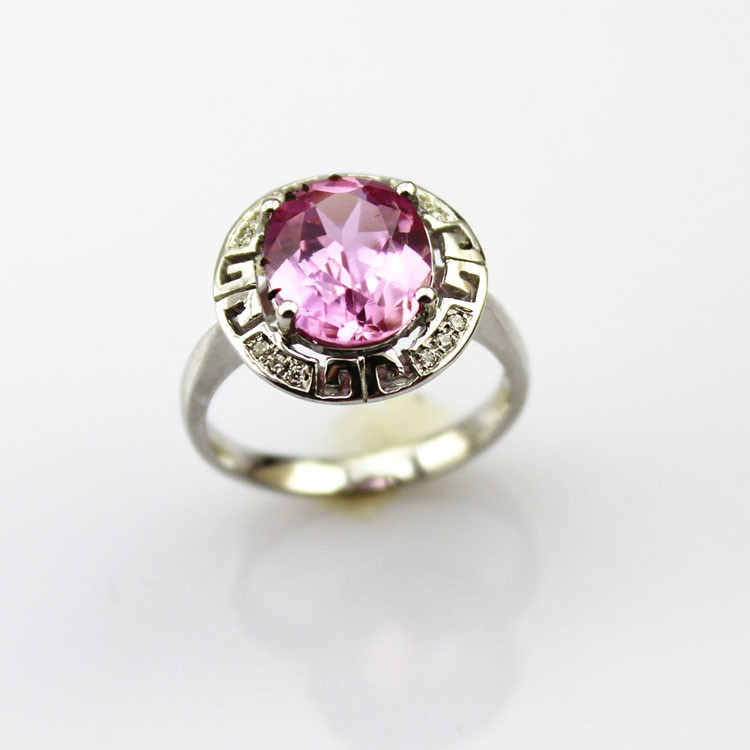 Women Jewelry Oval Pink Cubic Zircon with Rhinestone Sterling Silver Ring(R187)