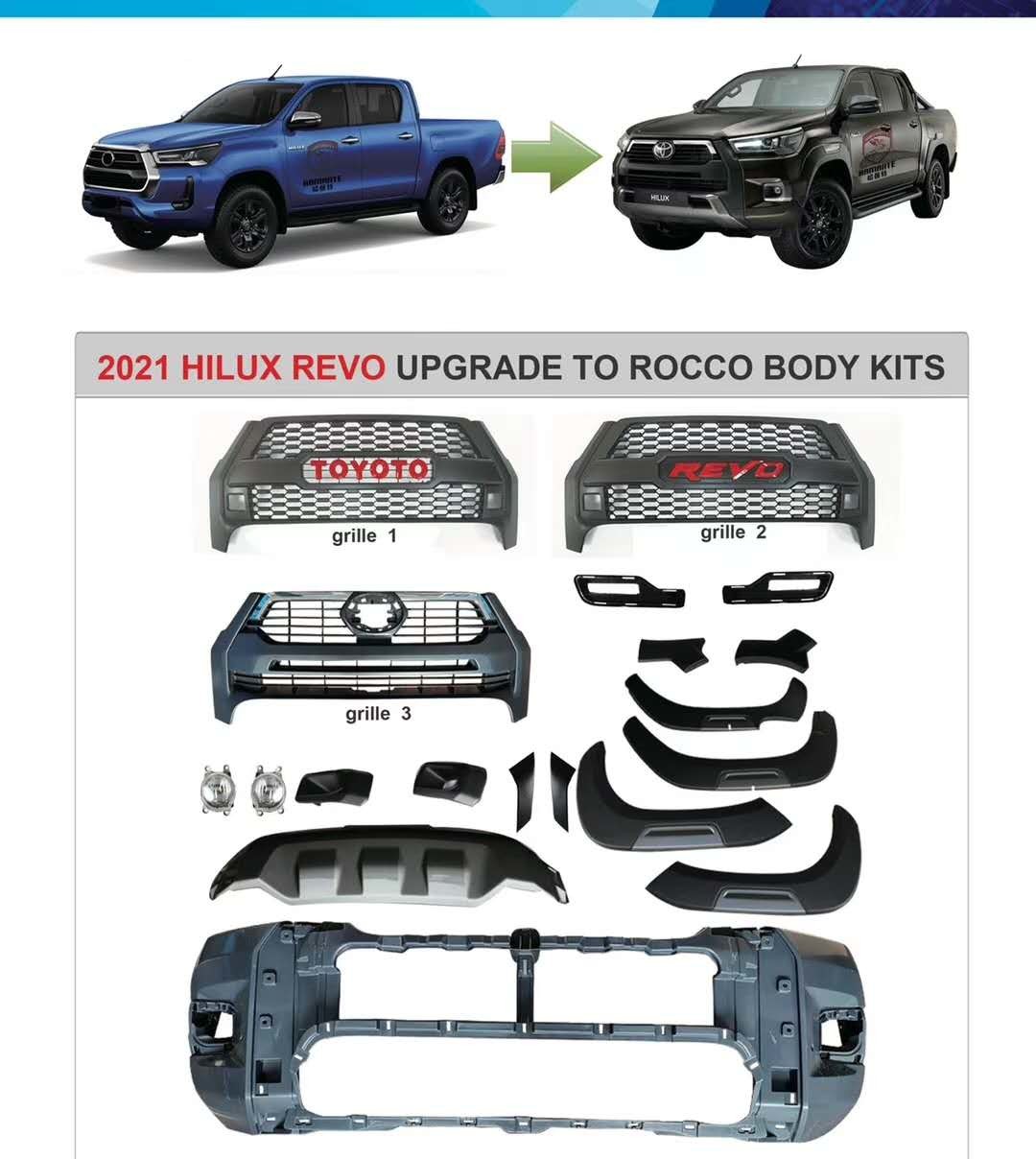Facelift Body Kit Fender Flare Skid Plate Toyota Hilux Revo Rocco 2021