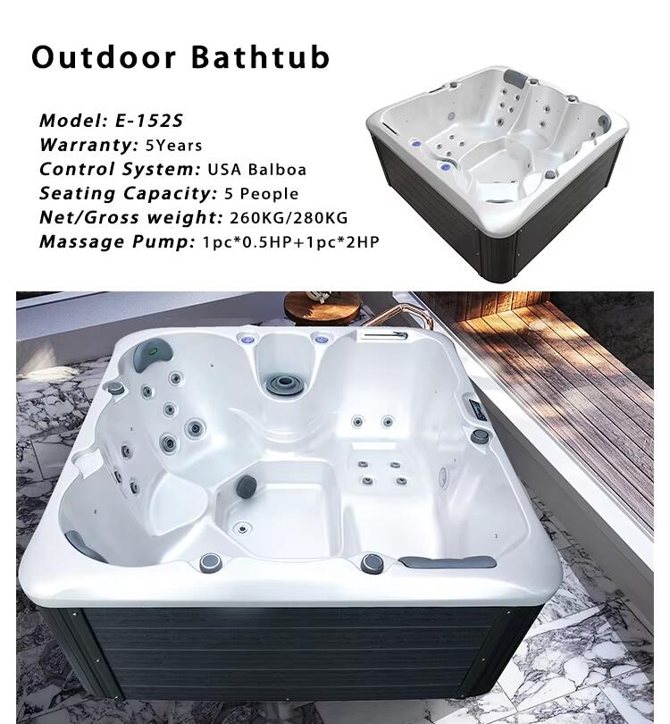 Cool Spa Tubs For 5 Persons Luxury Outdoor Hot Tub With Whirlpool Massage Acrylic Bathtubs with Bluetooth Speaker