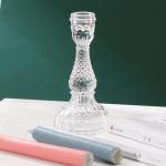 Clear Depression Glass Crystal Taper Candlestick Holders Diamond Pattern 6.5