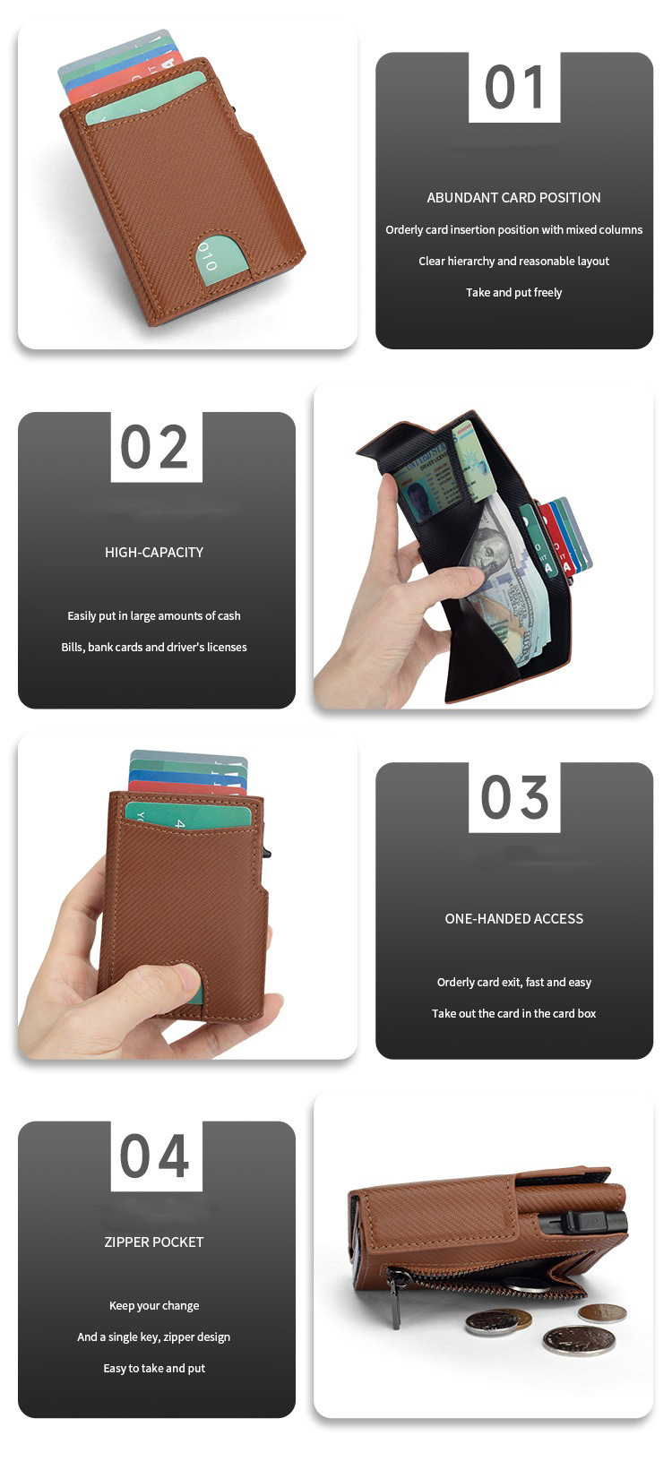 2024 Front Pocket Men's Leather Pop Up Wallet with RFID Blocking and Magnetic Closure