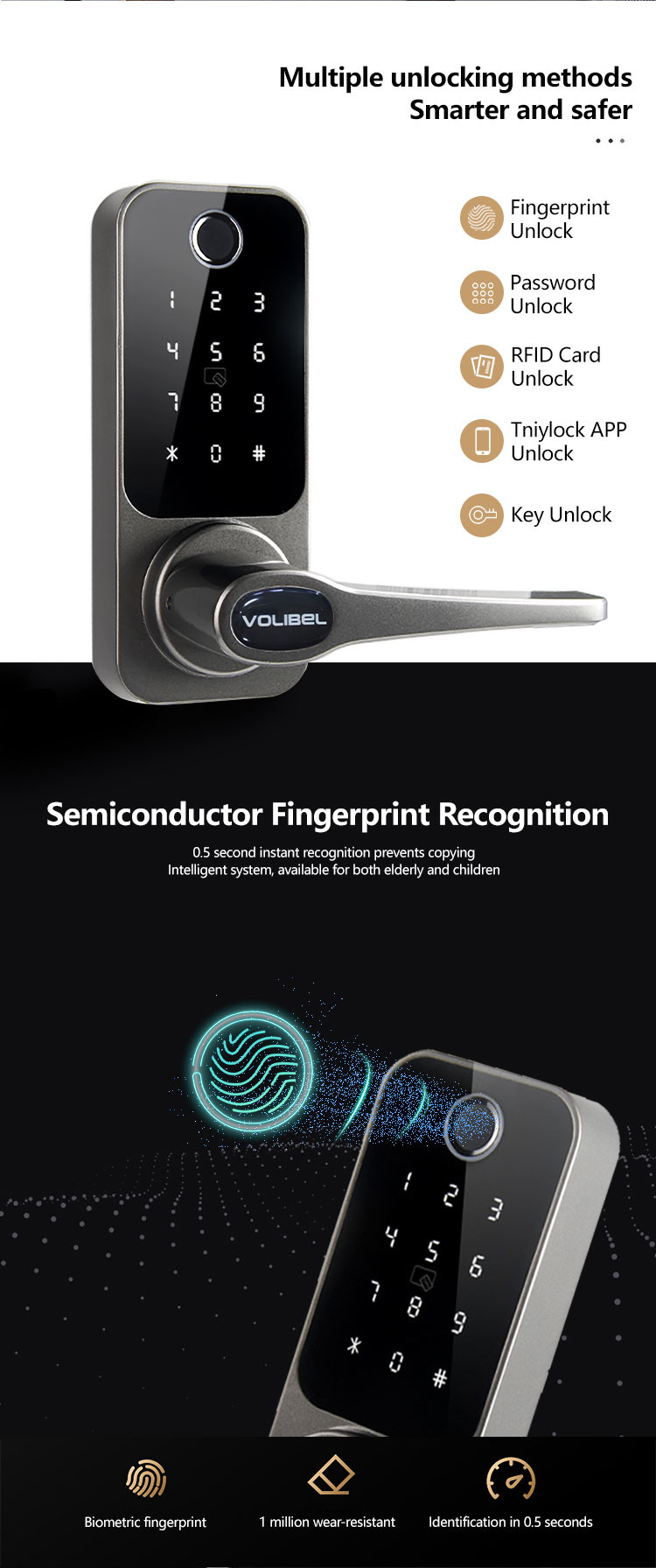 Wireless Front Door Handle Smart Lock ROHS Wifi Deadbolt Door Lock