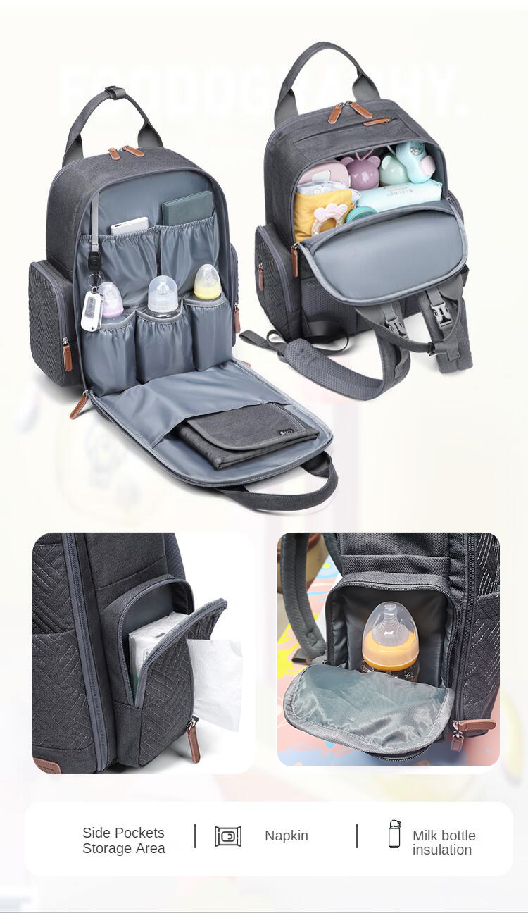 23L Embroidered Large Capacity Diaper Bag Backpack 0.9kg