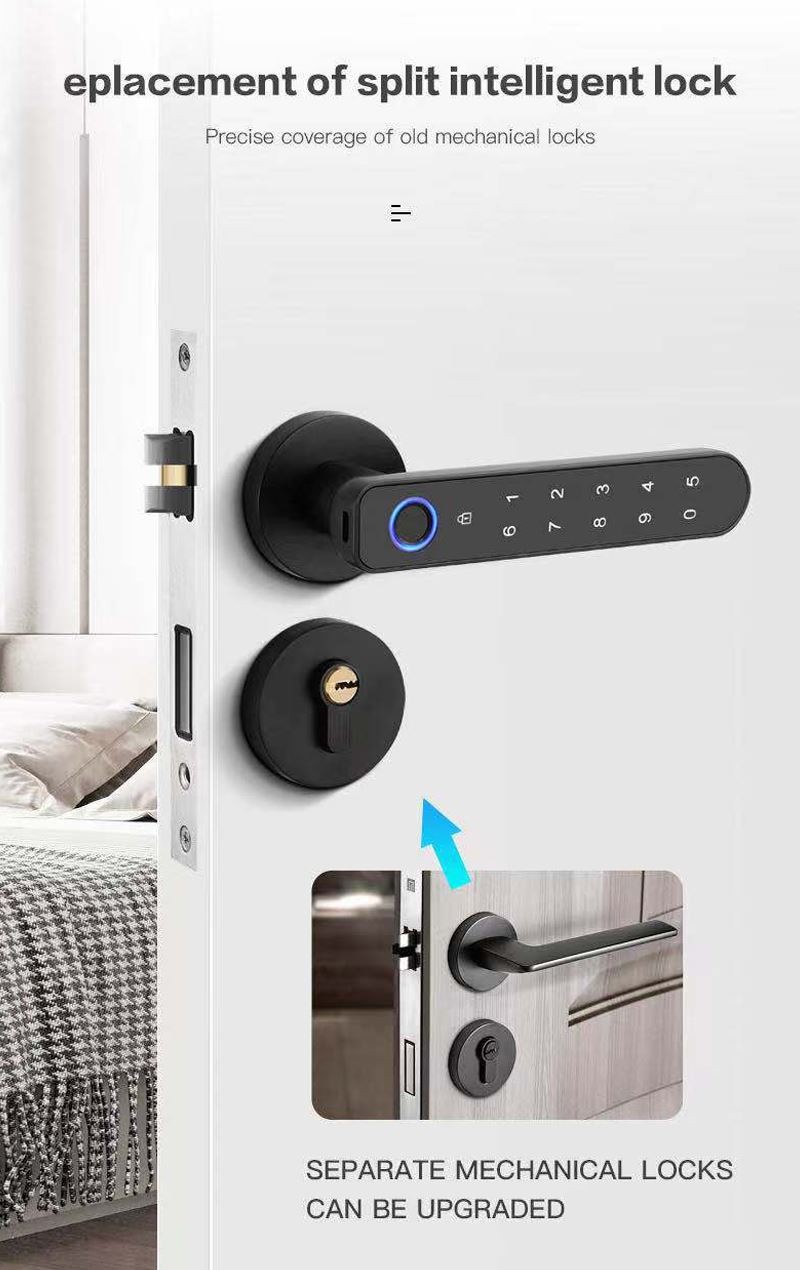 Password Safe Secure Wifi Door Handle Lock Smart Handle Lock For Apartments