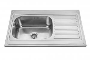 China Bright Polish Double Bowl Kitchen Sink With Single Drainboard on sale