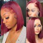 Bone Straight Burgundy 99J Short Bob Human Hair Wig Straight 13x4 Lace Front Wig