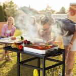 Metal Plant Fiber Type Outdoor Grill Cart Double-Shelf BBQ Table with Multifunct
