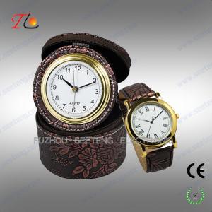 Wholesale Elegant classic travel PU leather desk clock and watch gift set for promotion from china suppliers
