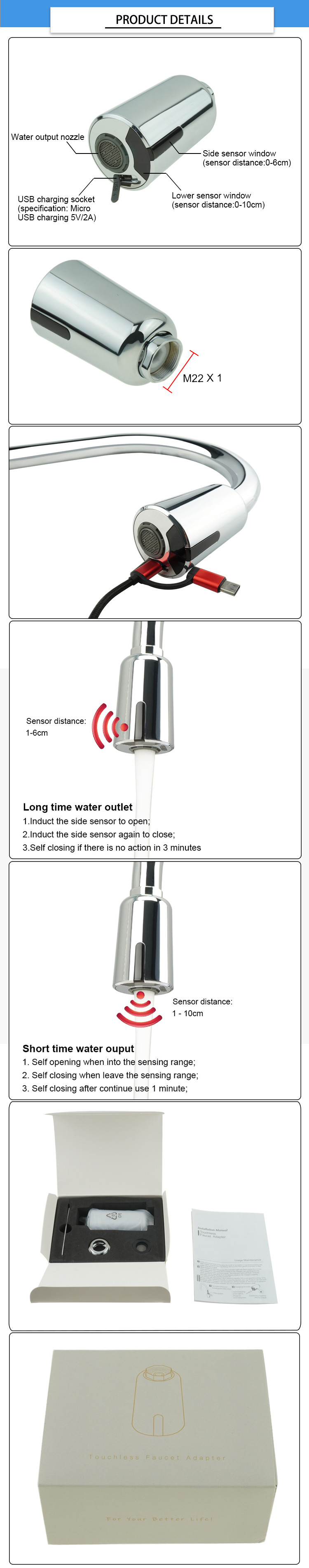 Rechargeable IP65 G1/2 Touchless Water Faucet Aerator