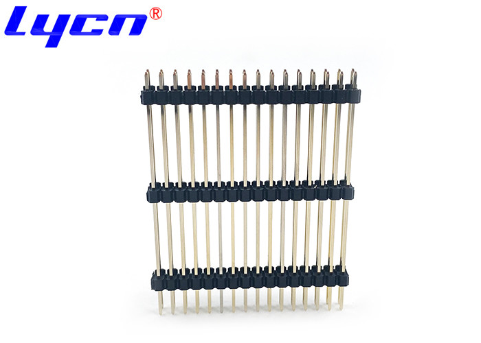 DIP Male Pin Header Connectors 2.54 Mm Pitch Gold Flash Triple Plastic Bodies