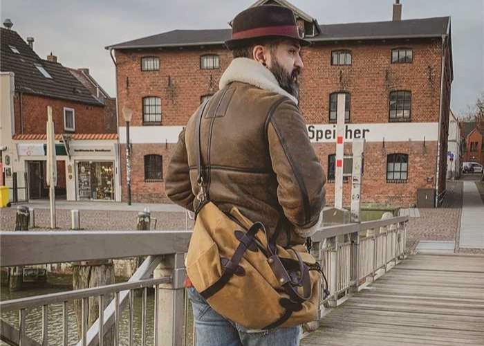 Khaki Retro Shoulder Weekender Waxed Men'S Canvas Travel Duffel Bags