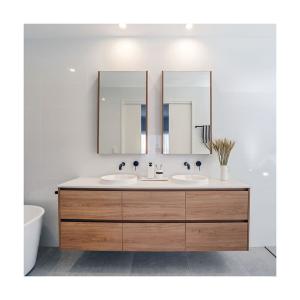 Wholesale Hotel Bathroom Wall Mounted Double Sink Vanity Cabinet with Mirror and Wash Basin from china suppliers
