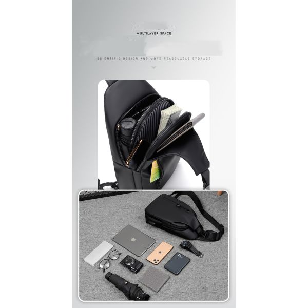 ISO Waterproof Crossbody Sling Bag Mens Sling Chest Bag With USB Charging