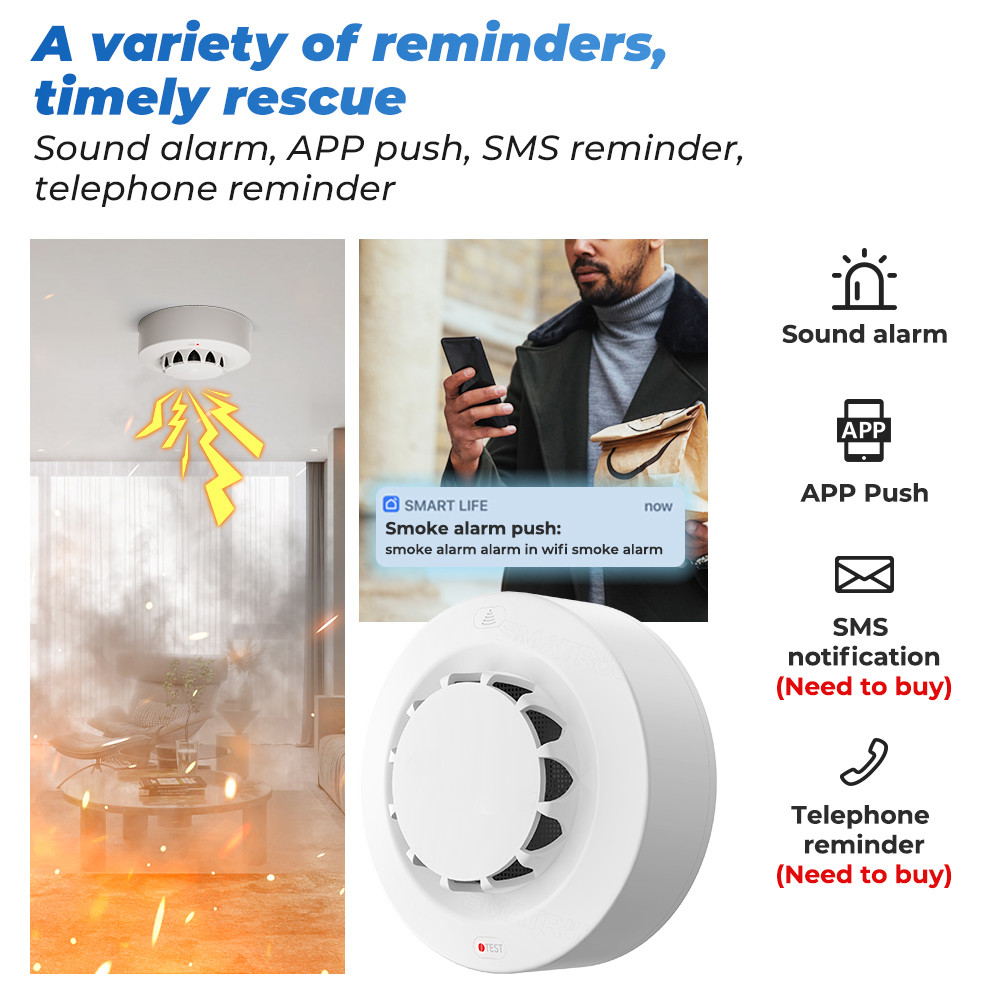 Zigbee Smart Smoke sensor Alarm Tuya90 dB Fire Alarm Home Security System Detector Fire