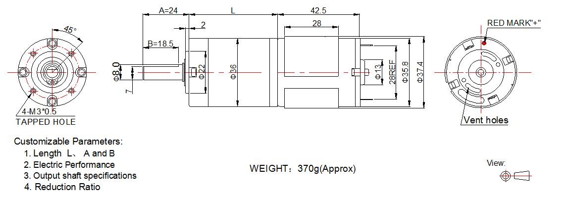 36mm low rpm high torque high strength planetary gearbox with RS-535 dc motor