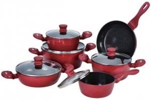 China 12pcs red italian prestige camping forged aluminum non-stick cookware set on sale