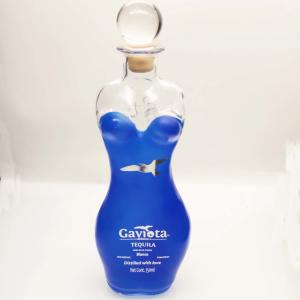 Wholesale Partial Blue Coating Tequila Glass Bottle Solid Glass Stopper 750ml Tequila Bottle from china suppliers
