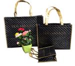 75g Shining Black Square Veins Non Woven Reuseable Carrier Bags For Shopping