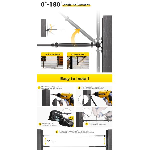Heavy-Duty Adjustable Swage Toggle with 0-180 Degree Adjustment for Cable Railing and Rigging Hardware
