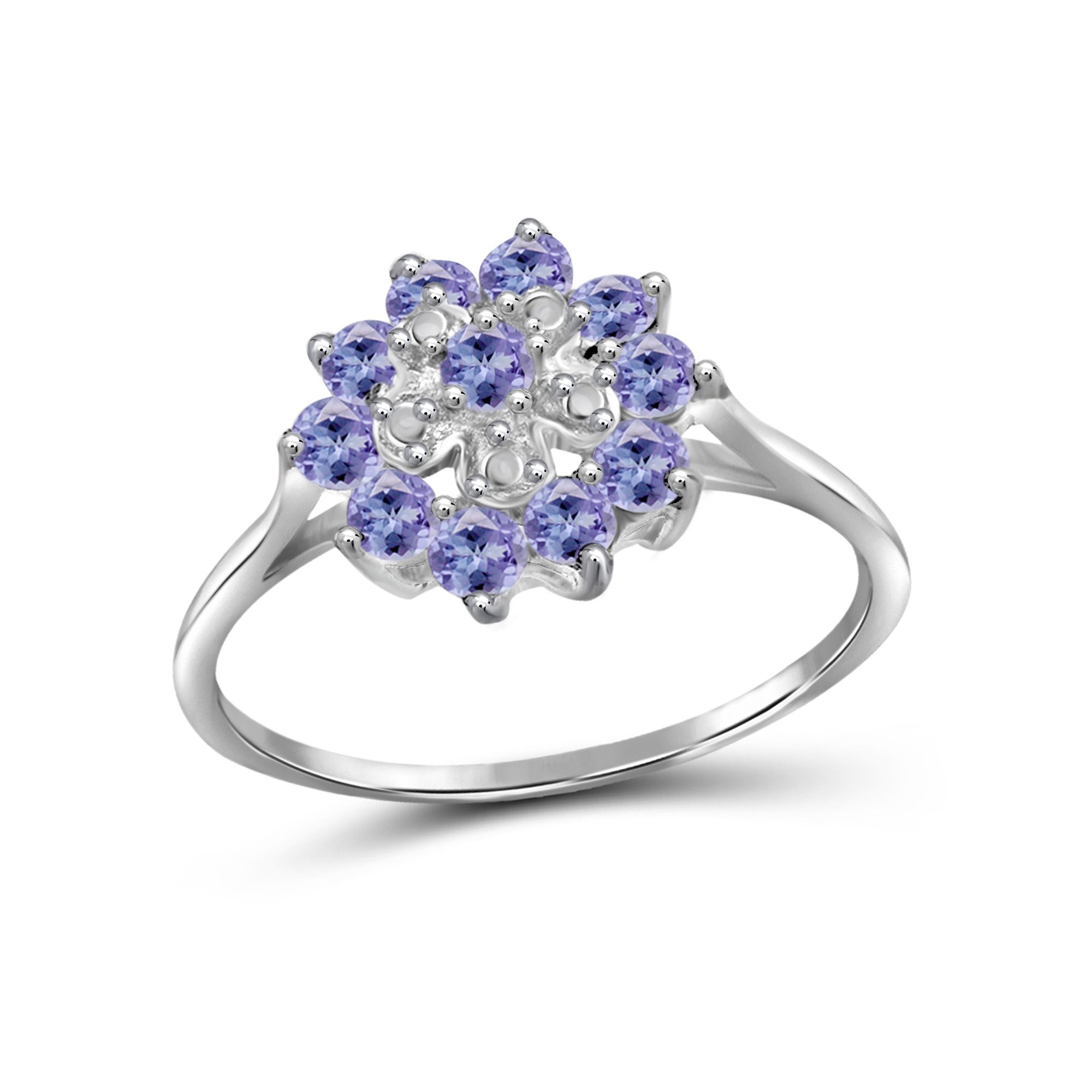 Branch Flower Design Jewelers Club Tanzanite Ring Sterling Silver Ring Jewelry with White CZ Accent