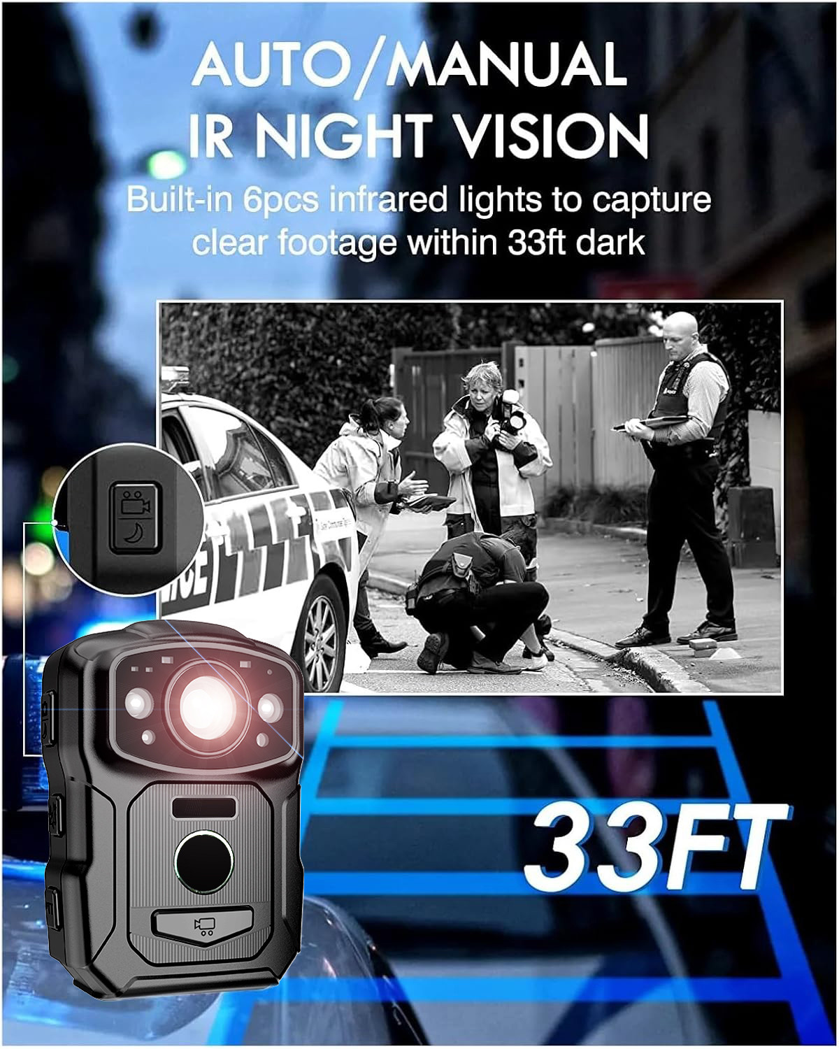Professional 4K Video Recording Body Worn Camera With 140 Degree Wide Angle Lens And Microphone