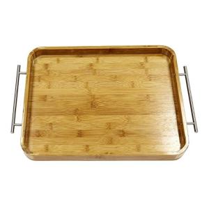 Wholesale Bamboo breakfast butler serving tray with stainless steel handles from china suppliers
