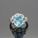 925 Silver Ring with 8mmX10mm Oval Blue Topaz Cubic Zirocnia Ring(F275)