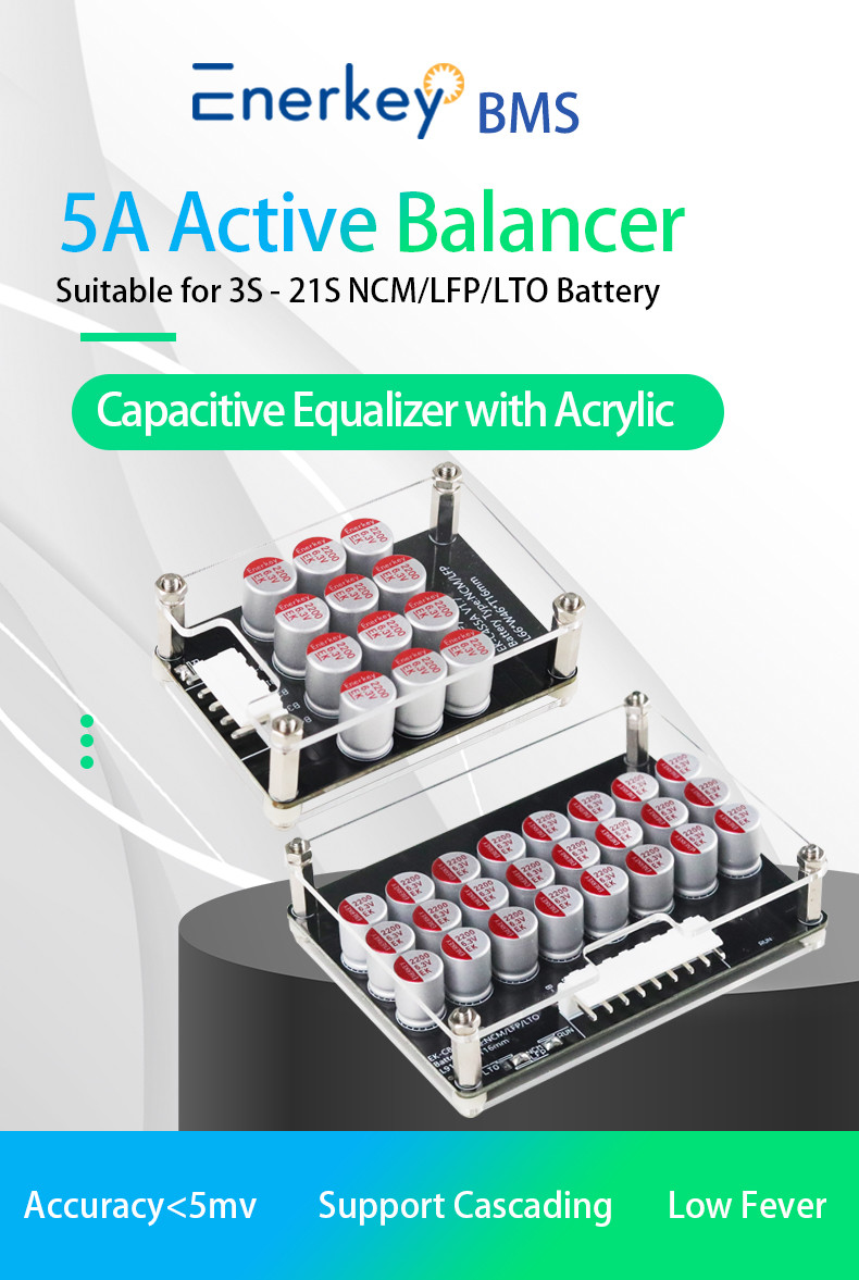 Enerkey 5A 3S 4S 5S 6S 7S 8S 9S 10S 12S 14S 16S 17S 21S Lithium Active Equalizer with Acrylic Plate Li-ion/Lto/Lifepo4 Battery Balancer for Scooter