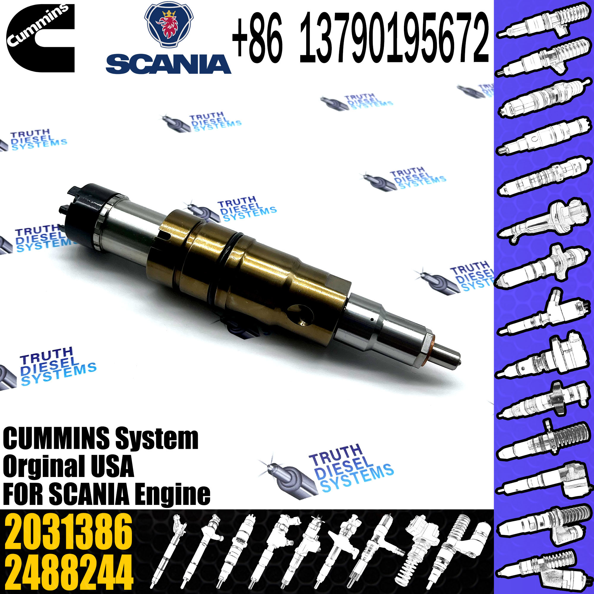 Common rail injector fuel injecto 2482244 2031386 2488244 2036181 for ISZ13 Excavator DC09 DC16 DC13
