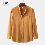 Advantageous Breathable Material Men's Orange Cotton Linen Shirt for Warm