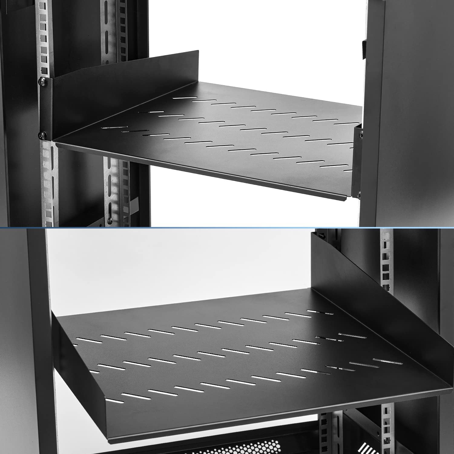 2U Server Rack Shelf Mount Tray 16" Deep for 19" Network Cabinet and Equipment Universal Vented Rack Shelf Mounting