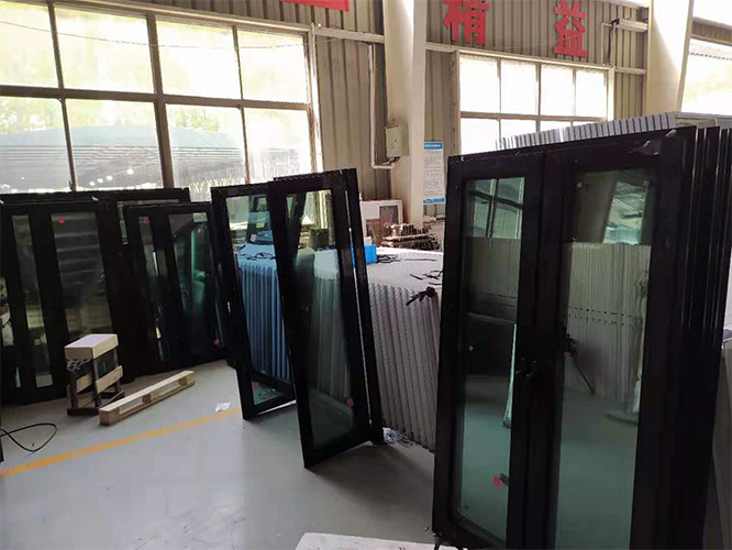 Double Swing Interior Casement Window Door Wood Look UPVC