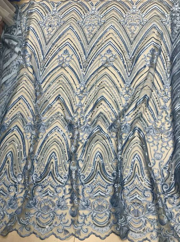 Wedding Dress Sequin Lace Fabric / Floral Embroidered Mesh Fabric