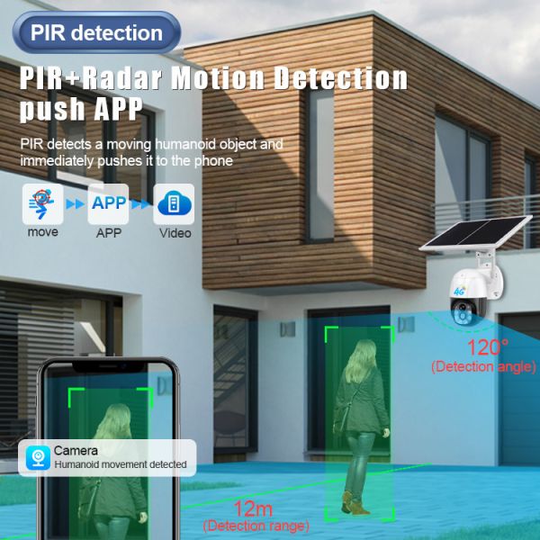 4G LTE Outdoor Solar Powered Cellular Security Camera PIR Motion Detection