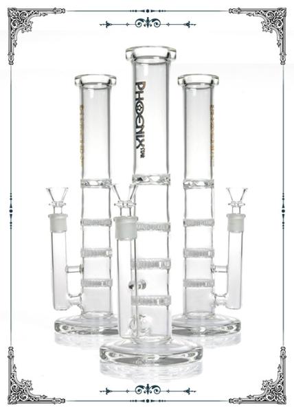 Phoenix Star Straight Glass Water Pipe Bong Triple Honeycomb Perc