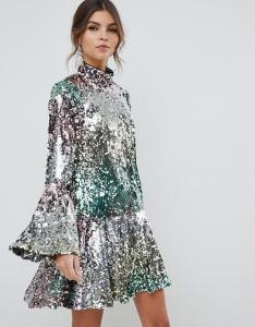 China factory manufacturer custom make rainbow mini sequin dress on sale