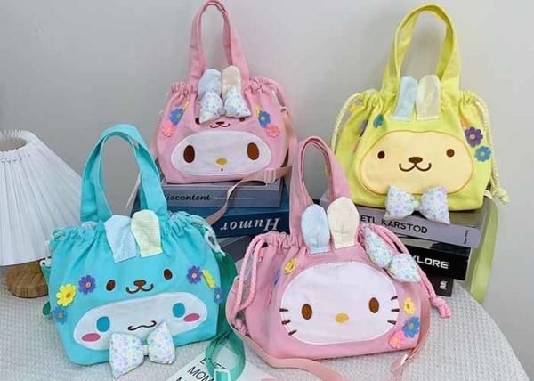 Cartoon cute cat animal canvas bag draw belt bucket bag girls ins one shoulder