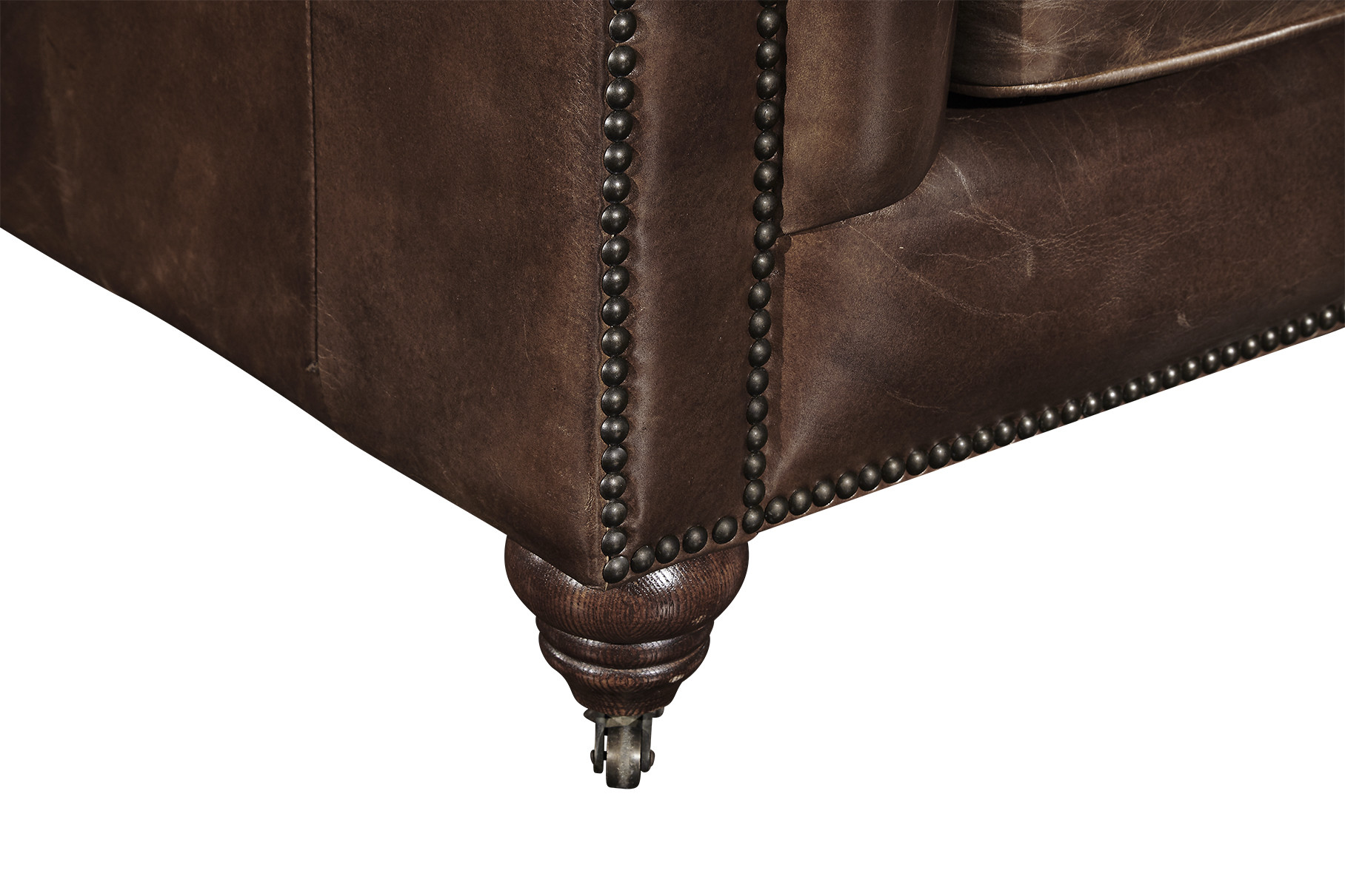 Solid Wood Legs Two Seater Brown Leather Settee , Chesterfield Sofa Bed With Universal Wheels
