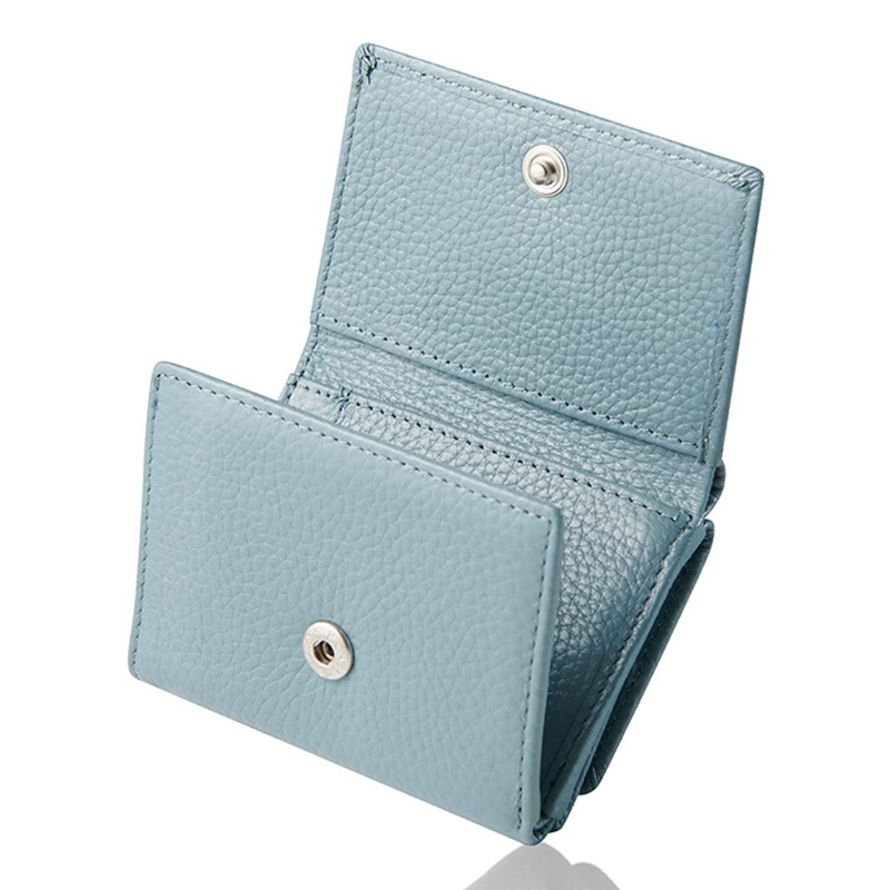 Genuine Leather Lychee Grain Card Holder Coin Purse For Women Black Mini Folding Wallet