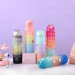 Lightweight 550/750/1000ML Gradient Color Plastic Motivational Water Bottle Set