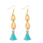 Rice Beads Dangle Tassel Earrings Round Pearl Shell Enamel Hoop Earrings For