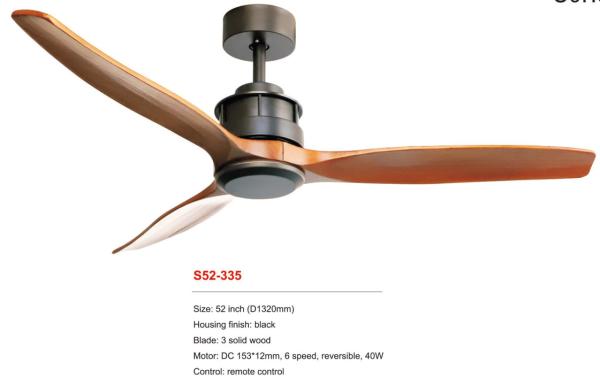 Indoor Modern Wood Ceiling Fan Light 3 Plywood Blades Matt Black Dimmable DC