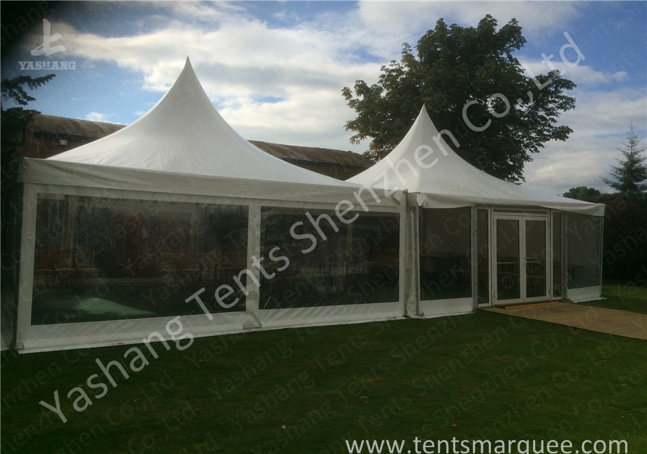 Out side Clear PVC Fabric Wall high peak tent rentals , Pagoda Party wedding reception tents
