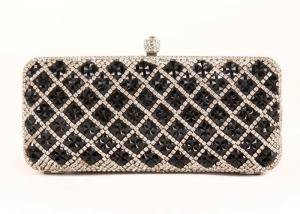 China Black Diamond Rhinestone Evening Bags Plaid Pattern And Velvet Lining For Dinner Party on sale