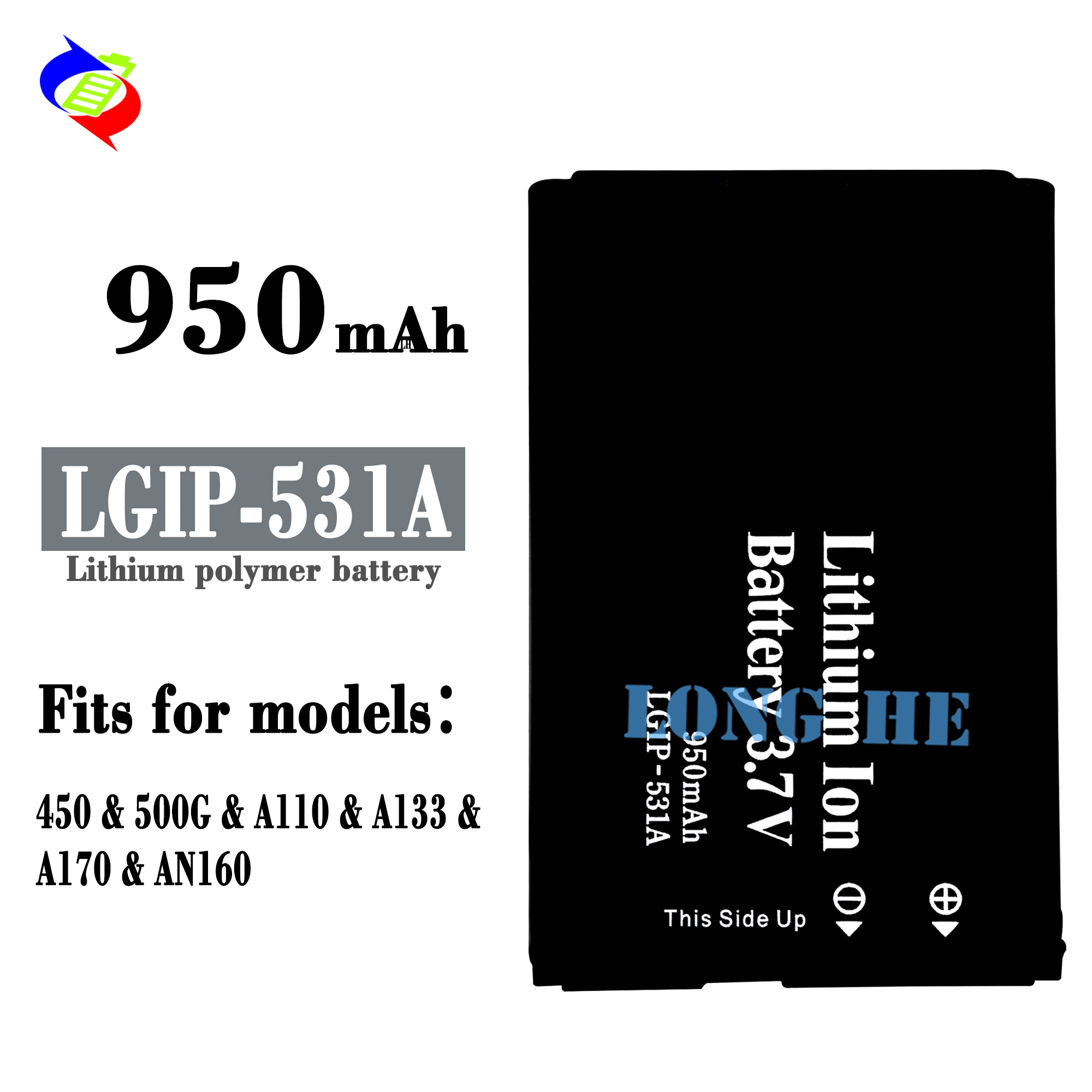 950mAh LGIP-531A Battery for LG A110/A133/A170/AN160 Phone 100% Compatible Replacement